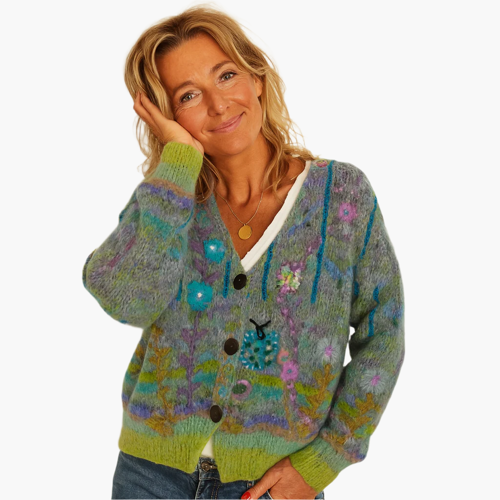 EB | Strickjacke Im Boho-Stil mit Floralen Akzenten - Gemütliche, Modische Cardigan für Freizeit und Alltag
