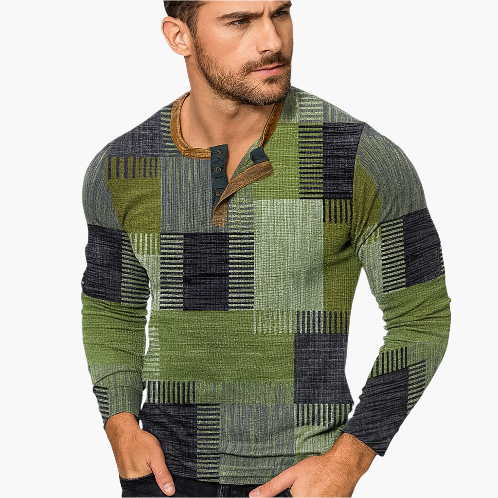 EB | Patchwork Strickpullover - Moderner Henley-Stil für Herbst & Winter