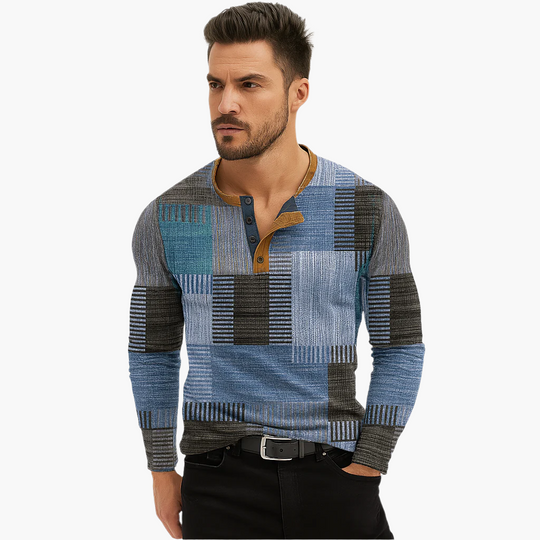 EB | Patchwork Strickpullover - Moderner Henley-Stil für Herbst & Winter