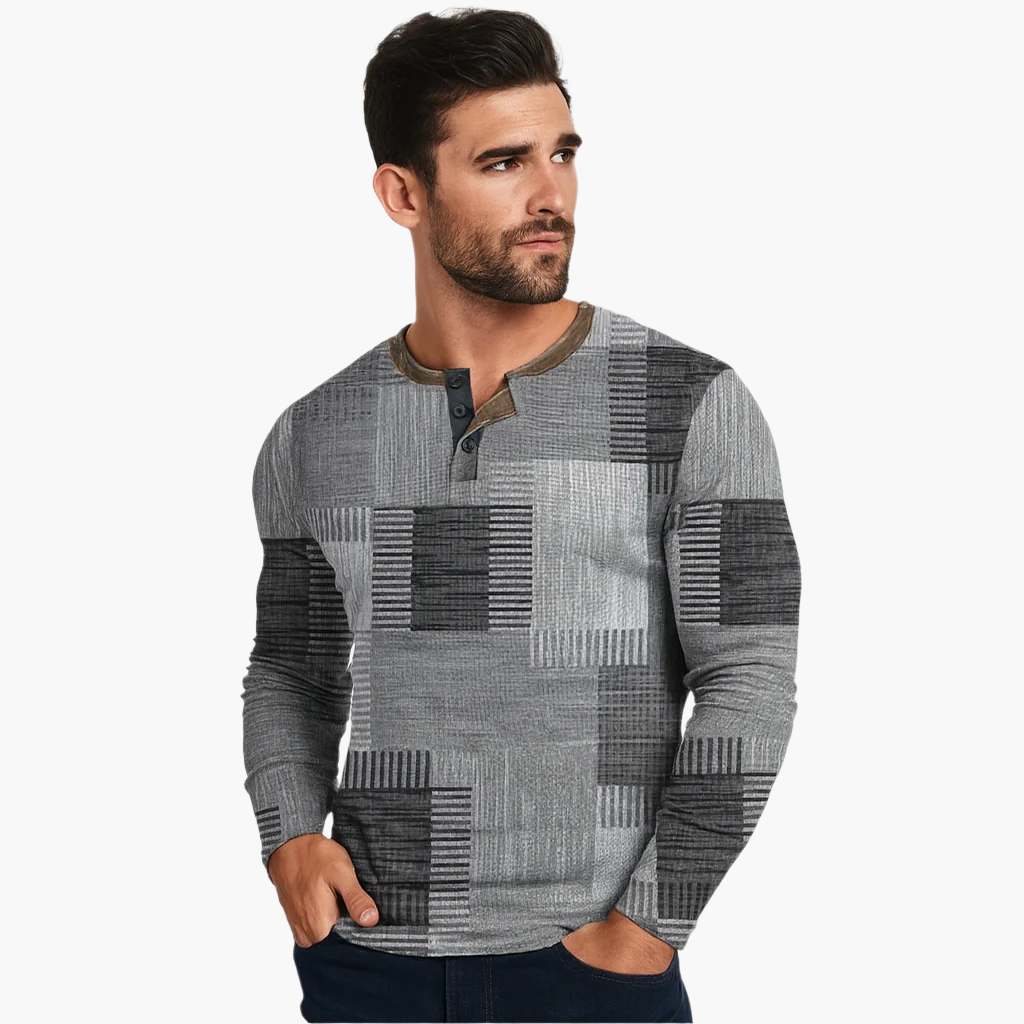 EB | Patchwork Strickpullover - Moderner Henley-Stil für Herbst & Winter