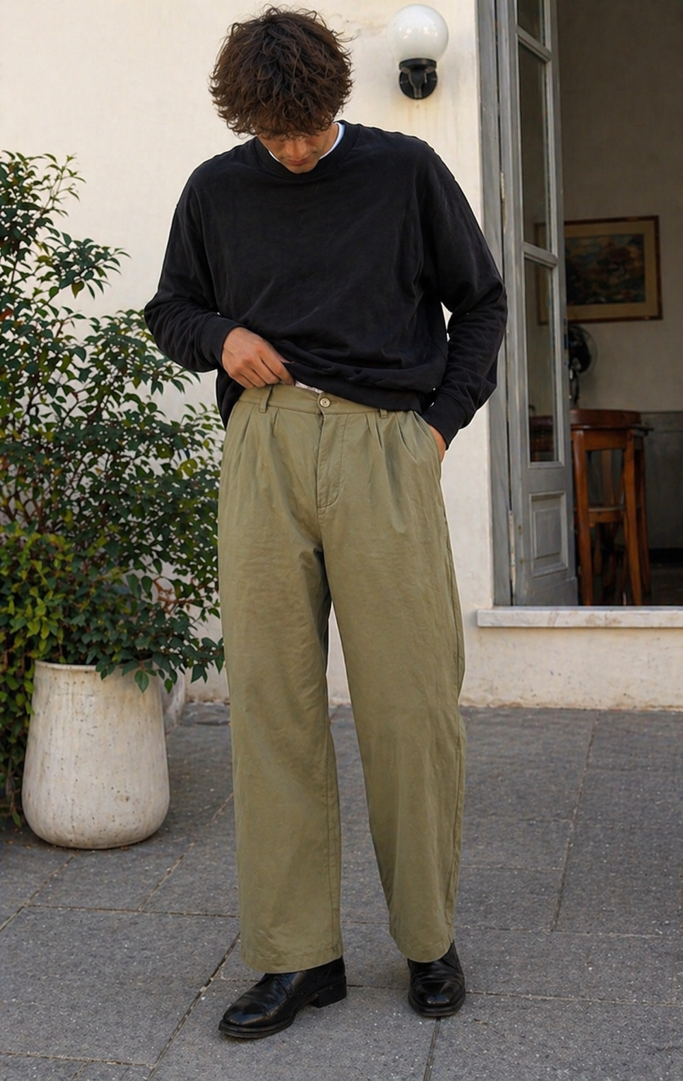 EB Herren Hose Leinenoptik Gerade Passform Sommer
