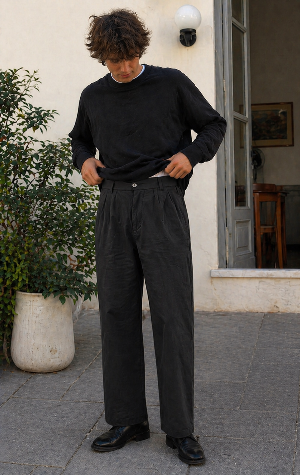 EB Herren Hose Leinenoptik Gerade Passform Sommer