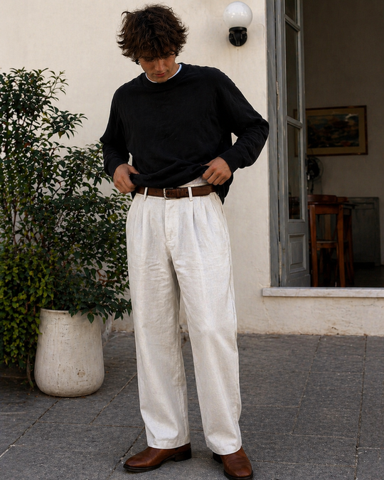 EB Herren Hose Leinenoptik Gerade Passform Sommer