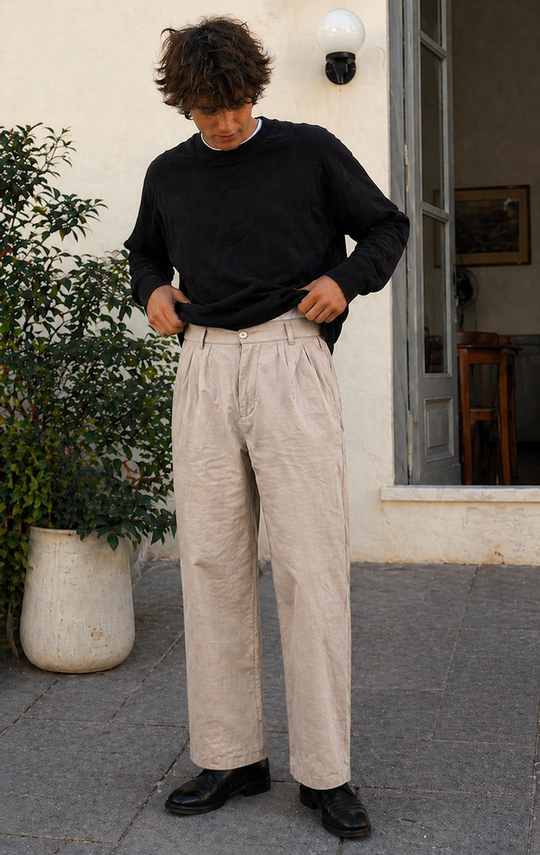 EB Herren Hose Leinenoptik Gerade Passform Sommer