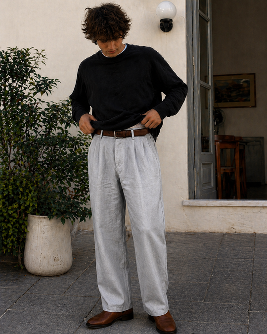 EB Herren Hose Leinenoptik Gerade Passform Sommer