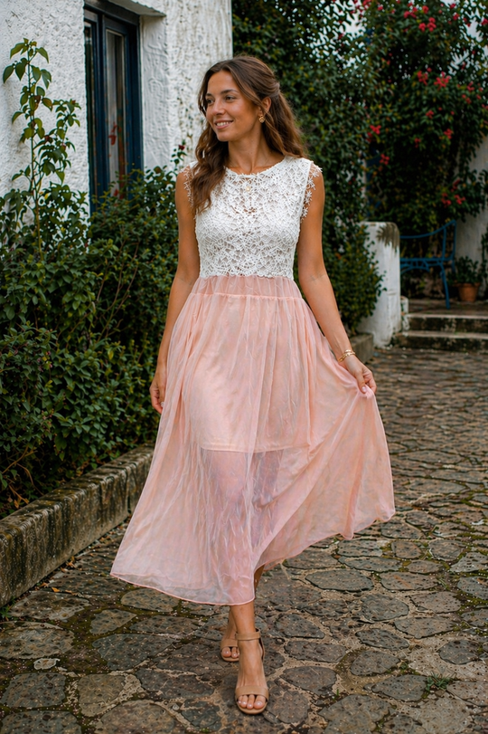 EB Damen Chiffon Midikleid Ärmellos Locker Fallend