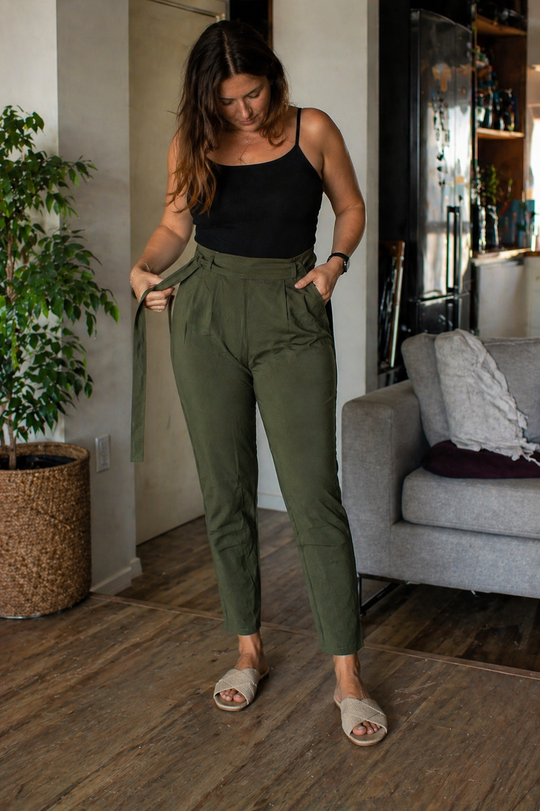 EB Damen Stoffhose High Waist Slim Fit mit Gürtel