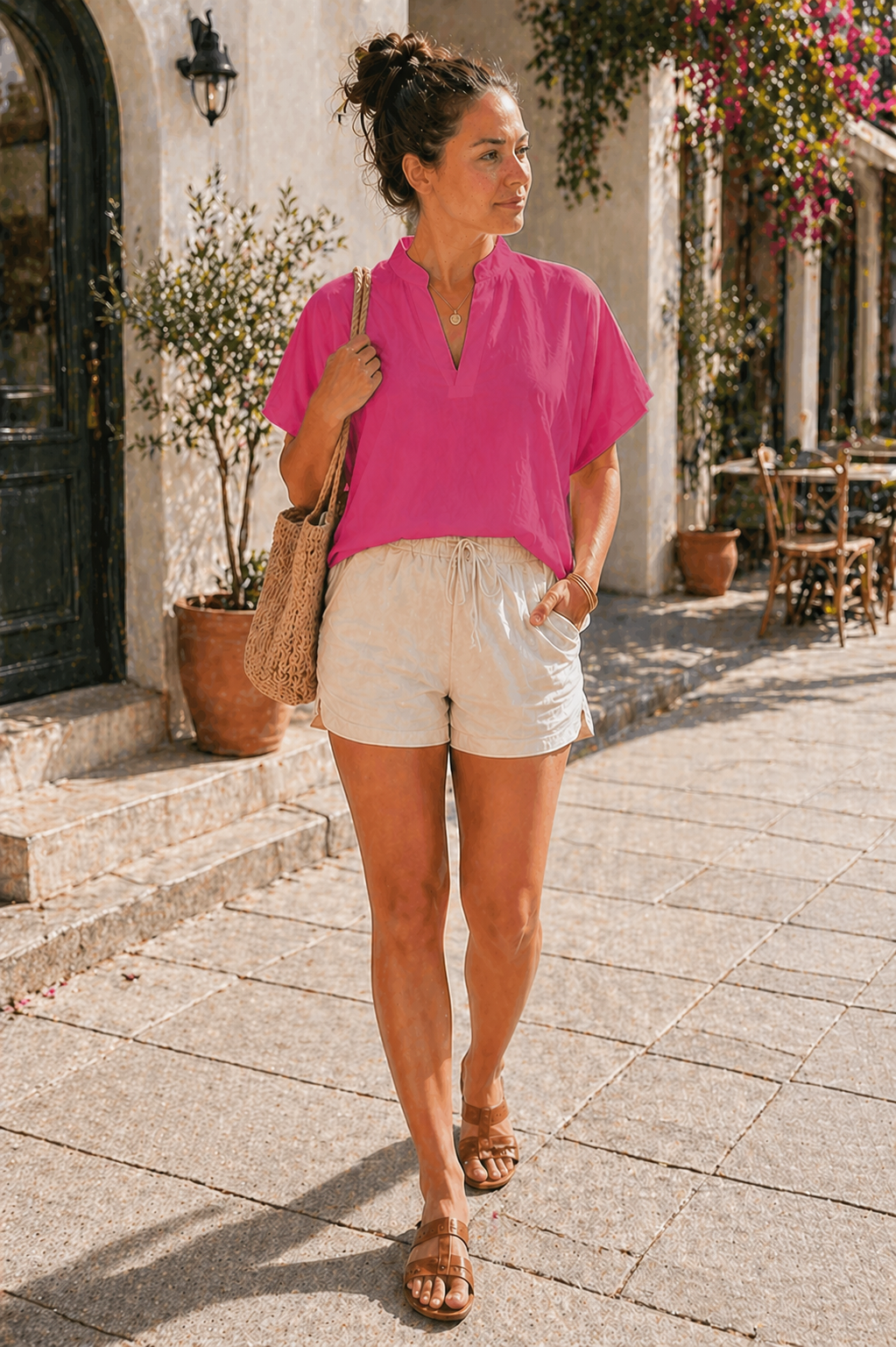 EB Damen Bluse V-Ausschnitt Locker Langarm