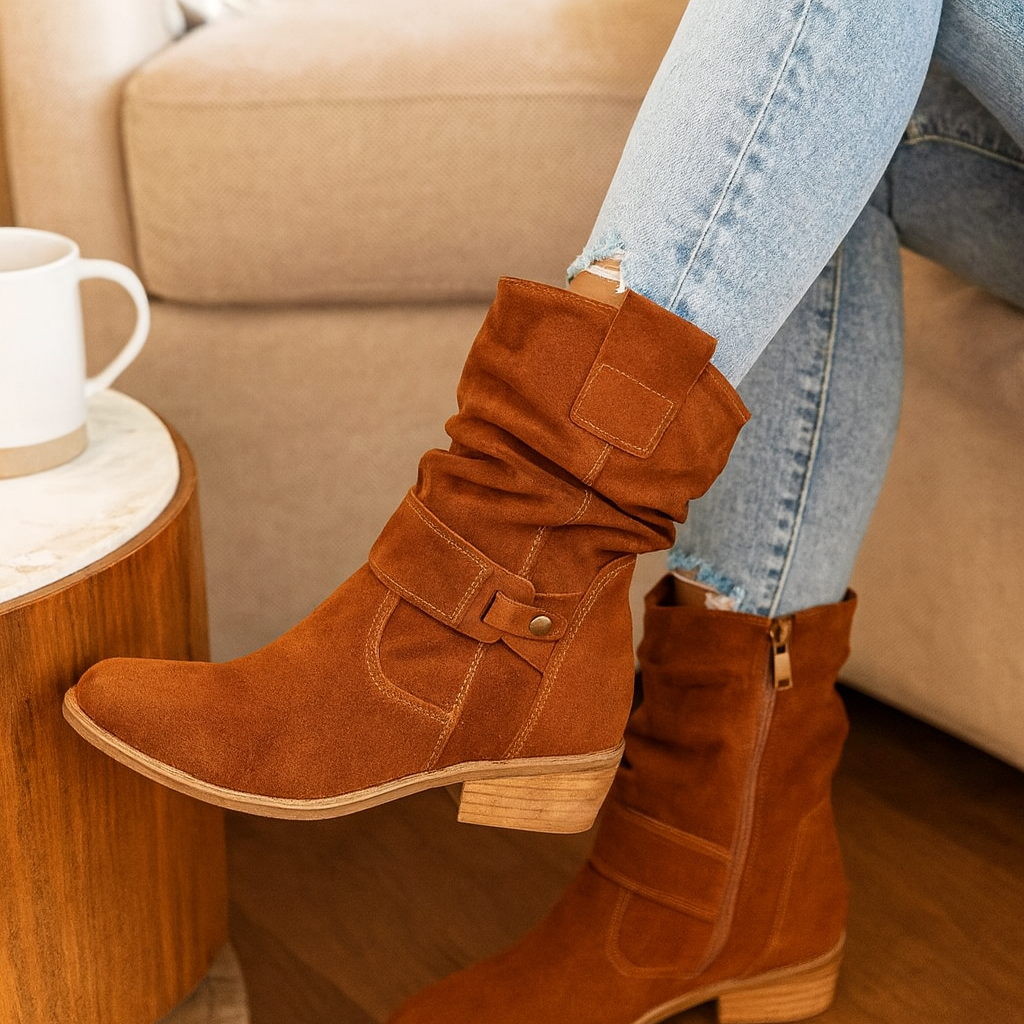 Selene | Flache Winterstiefel aus Wildleder mit seitlichem Reißverschluss EB
