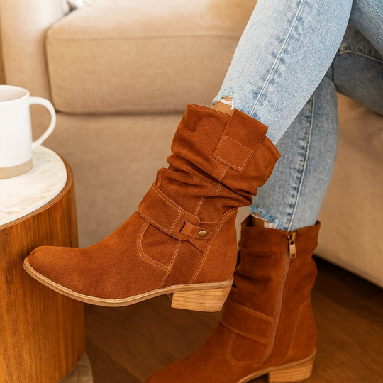 Selene | Flache Winterstiefel aus Wildleder mit seitlichem Reißverschluss EB