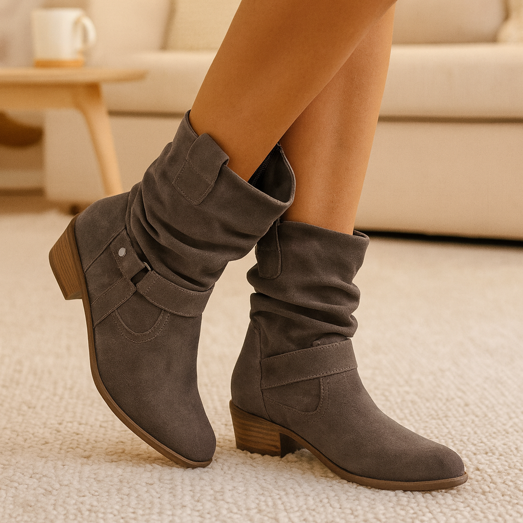 Selene | Flache Winterstiefel aus Wildleder mit seitlichem Reißverschluss EB