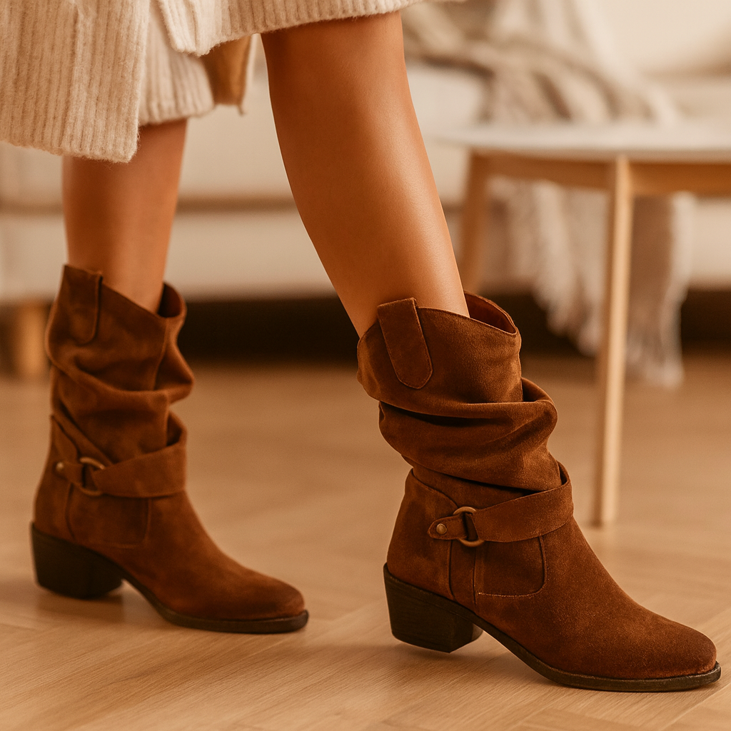 Selene | Flache Winterstiefel aus Wildleder mit seitlichem Reißverschluss EB
