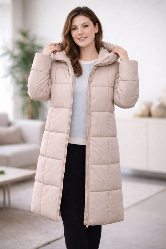 Damen Pufferjacke mit Kapuze und Reißverschluss