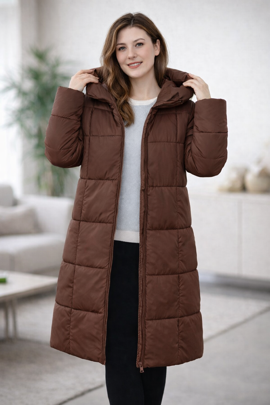 Damen Pufferjacke mit Kapuze und Reißverschluss