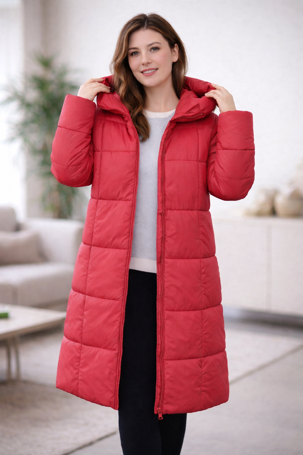 Damen Pufferjacke mit Kapuze und Reißverschluss