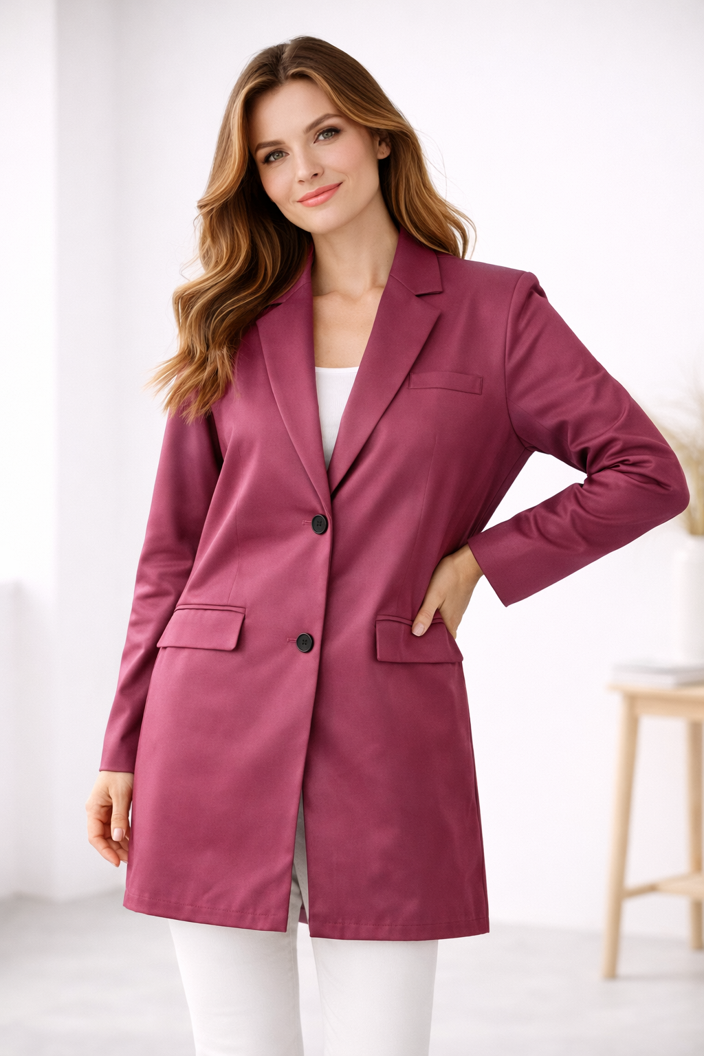 EB | Damen Longblazer mit Knopfleiste und Reverskragen