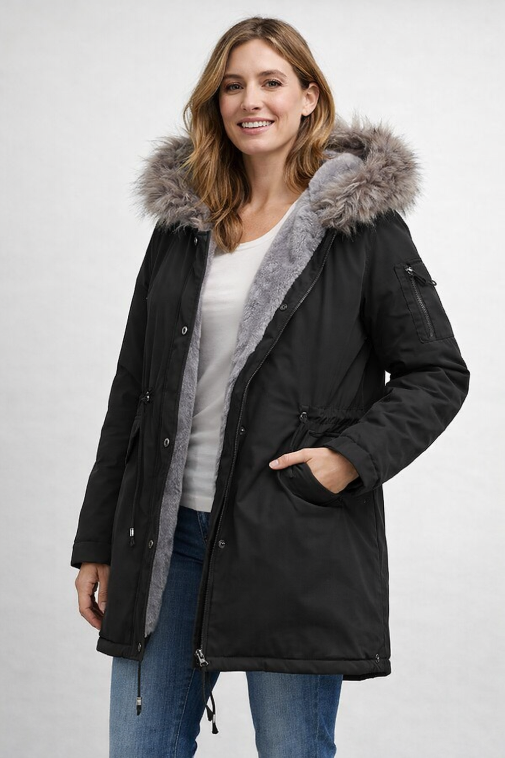 EB | Damen Parka Fellkapuze Fleecefutter