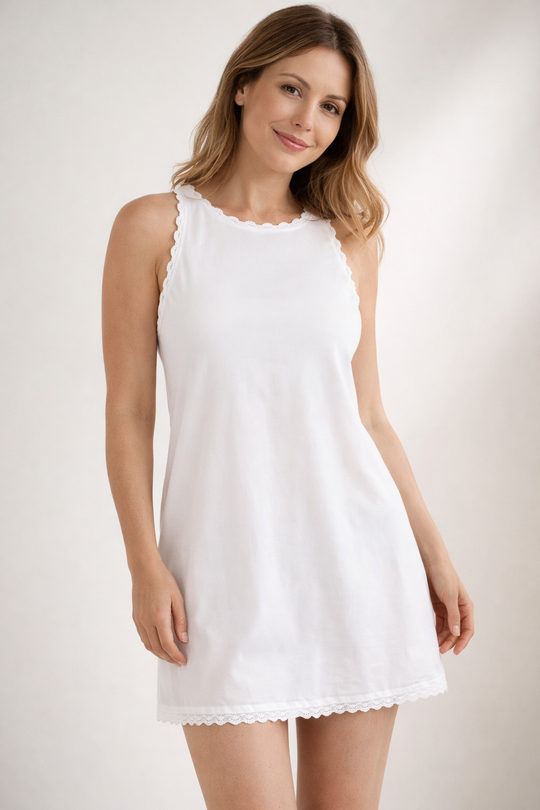 EB I Damen Sommerkleid ärmellos locker mit Spitzensaum kurz