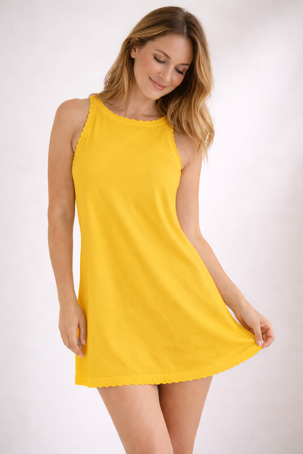 EB I Damen Sommerkleid ärmellos locker mit Spitzensaum kurz