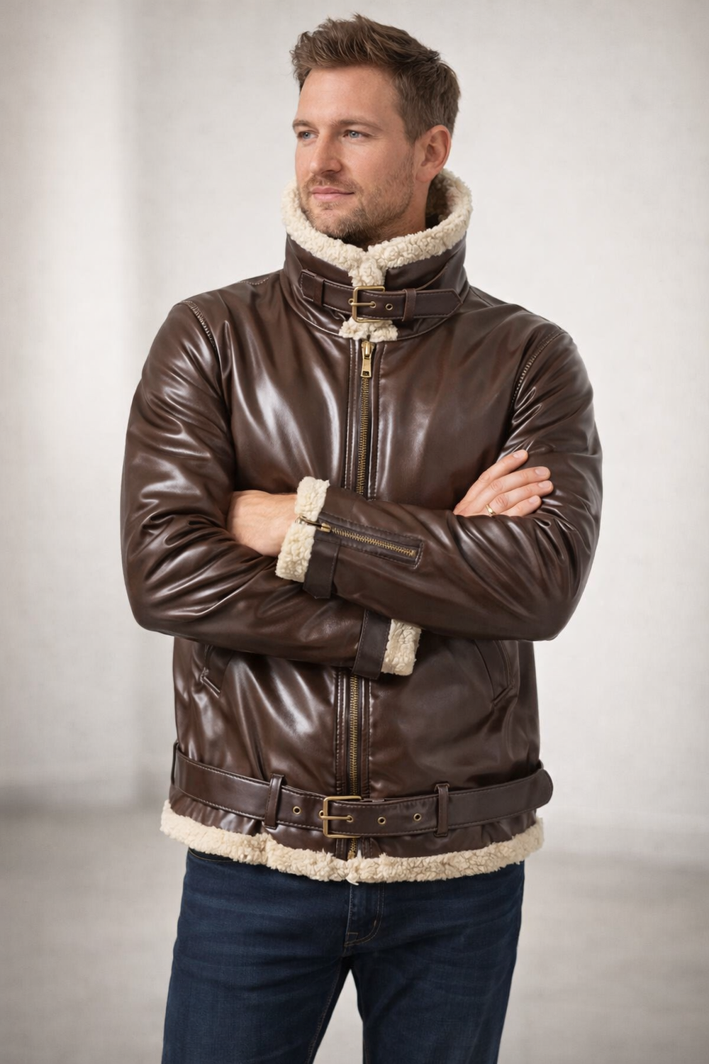 EB | Luxus Lammfell-Pilotjacke mit Vintage-Kante