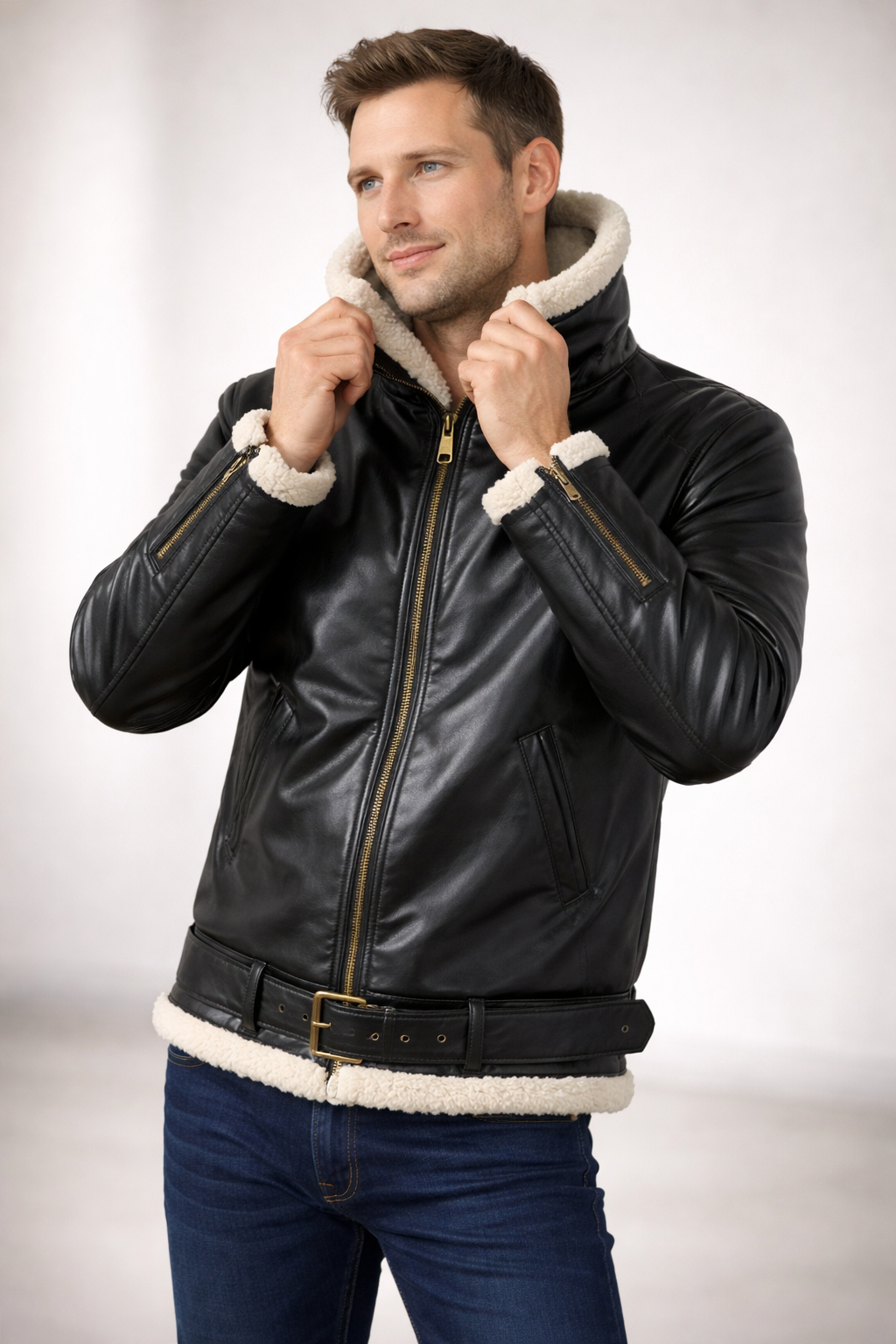 EB | Luxus Lammfell-Pilotjacke mit Vintage-Kante
