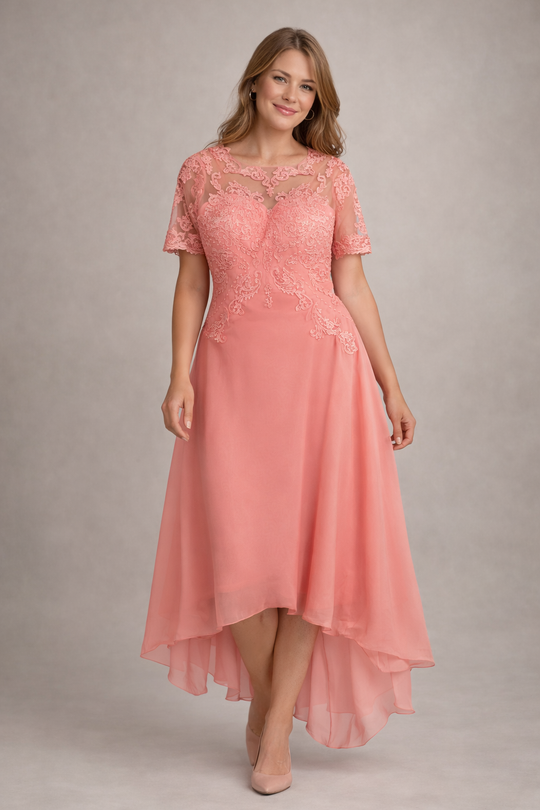 EB Damen Abendkleid mit Spitze und kurzen Ärmeln