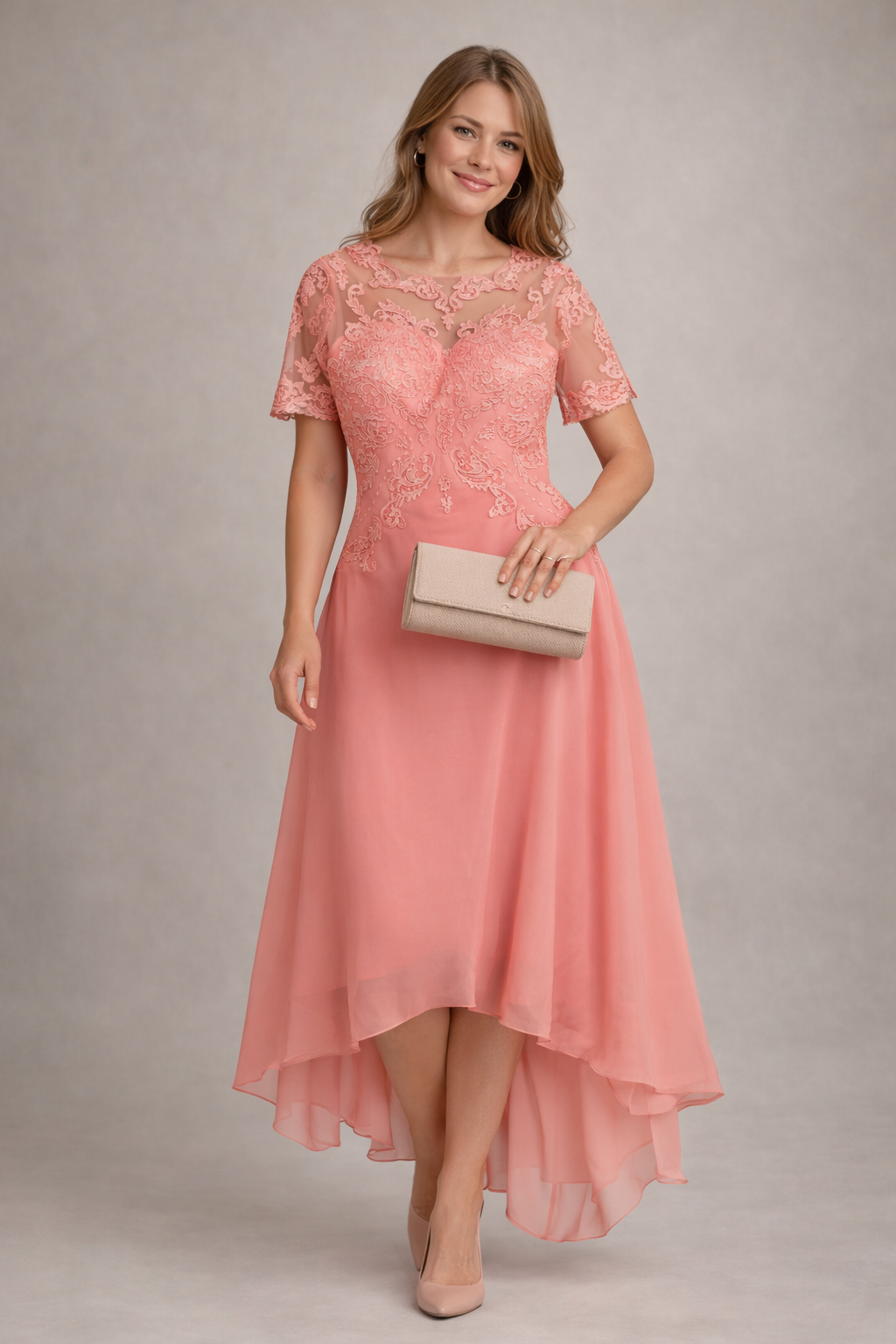 EB Damen Abendkleid mit Spitze und kurzen Ärmeln