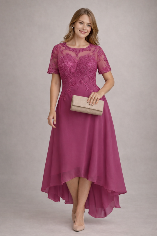 EB Damen Abendkleid mit Spitze und kurzen Ärmeln