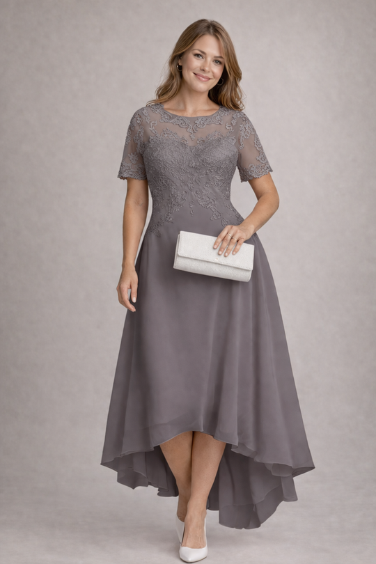 EB Damen Abendkleid mit Spitze und kurzen Ärmeln