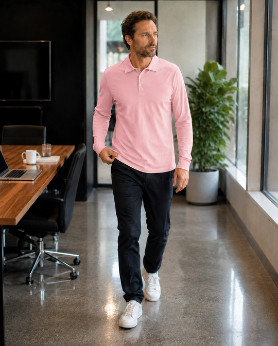EB Herren Langarm-Polo mit Knopfleiste