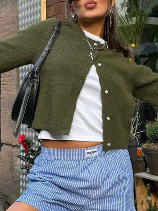 EB | Damen Strickjacke mit langen Ärmeln und Knopfverschluss