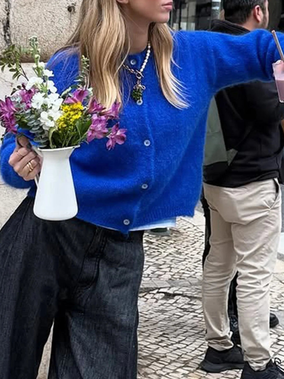 EB | Damen Strickjacke mit langen Ärmeln und Knopfverschluss