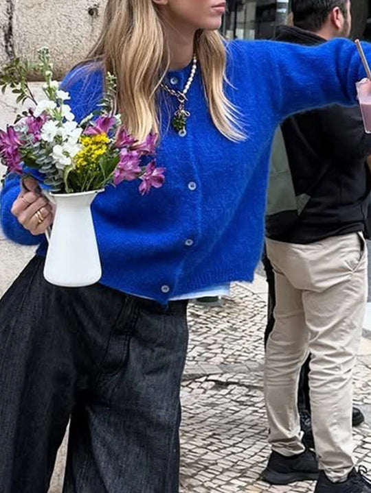 EB | Damen Strickjacke mit langen Ärmeln und Knopfverschluss