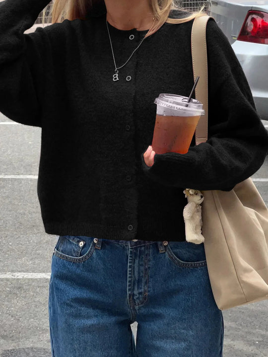 EB | Damen Strickjacke mit langen Ärmeln und Knopfverschluss