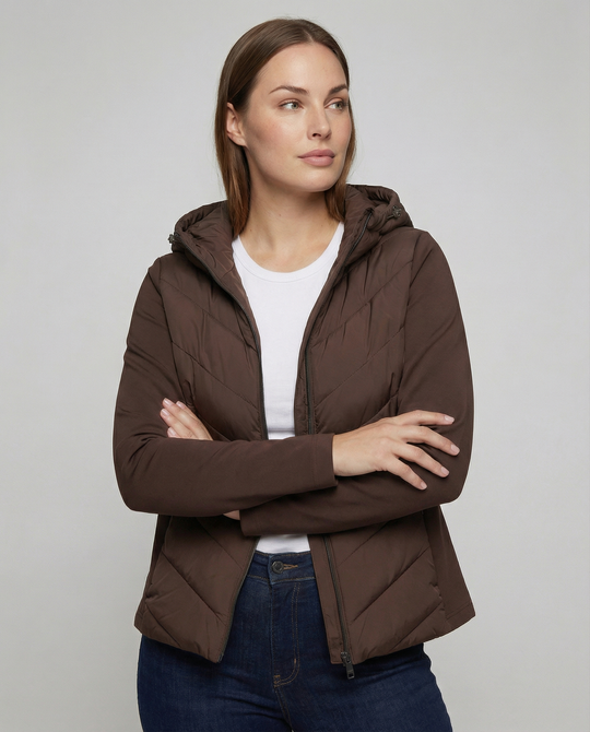 Damen Textil Jacke mit Chevron-Steppung & Kapuze | EB