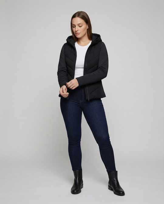 Damen Textil Jacke mit Chevron-Steppung & Kapuze | EB