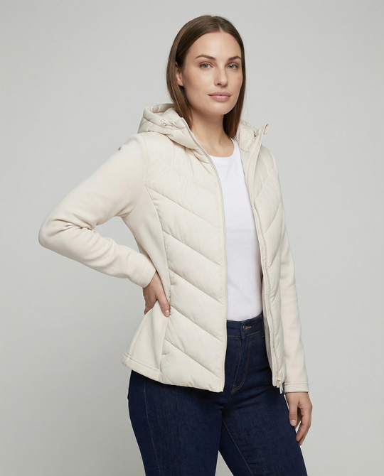 Damen Textil Jacke mit Chevron-Steppung & Kapuze | EB