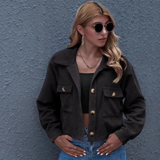 EB | Kragen Cropped Cord-Jacke