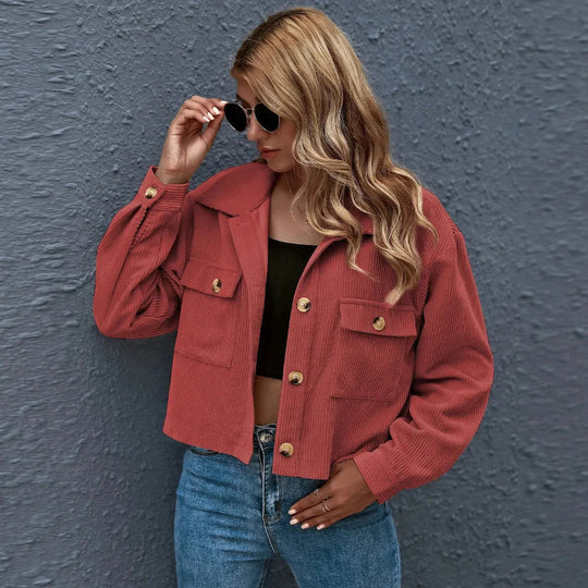 EB | Kragen Cropped Cord-Jacke