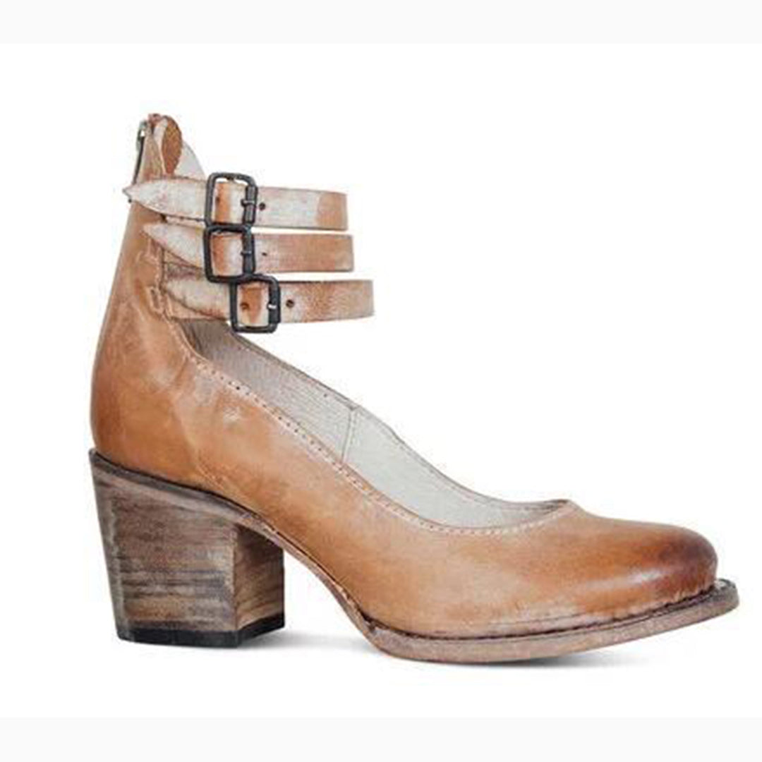 Chunky Heels - Damen Knöchelriemen Blockabsätze Geschlossene Zehen Schuhe EB
