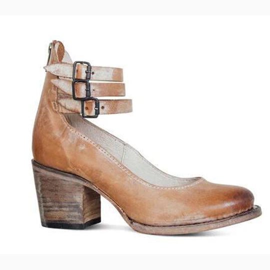 Chunky Heels - Damen Knöchelriemen Blockabsätze Geschlossene Zehen Schuhe EB