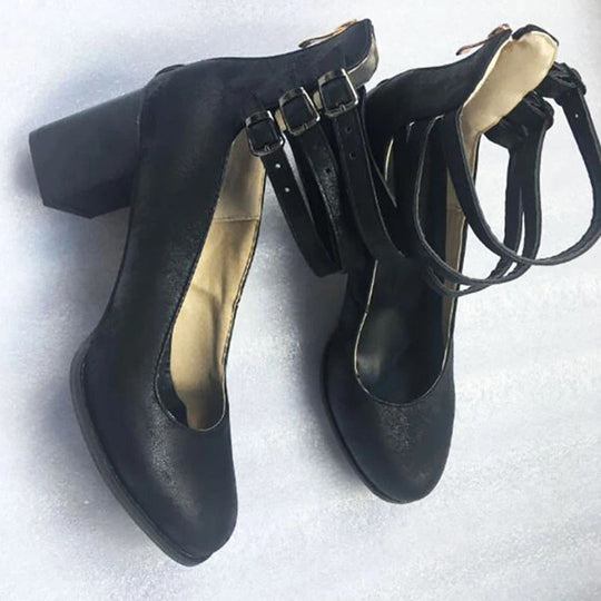 Chunky Heels - Damen Knöchelriemen Blockabsätze Geschlossene Zehen Schuhe EB