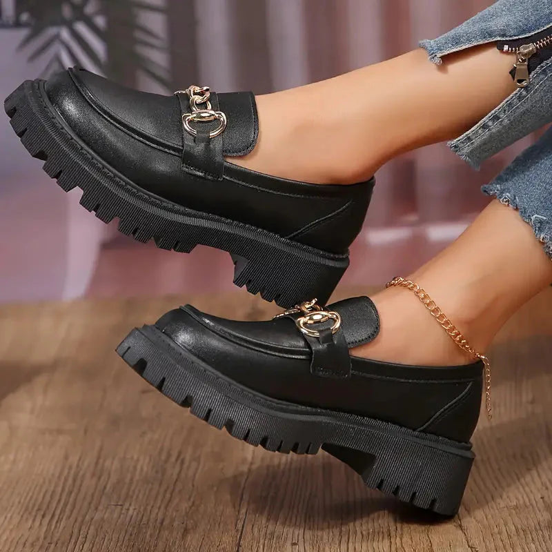 Chunky Loafers, Slip-On, Dekorationskette, Damenschuhe, Plattformschuhe EB