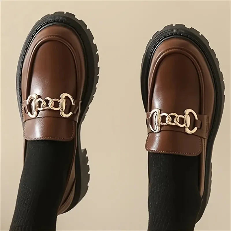 Chunky Loafers, Slip-On, Dekorationskette, Damenschuhe, Plattformschuhe EB