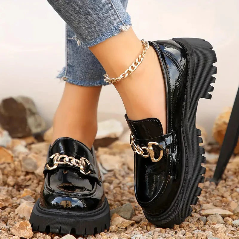 Chunky Loafers, Slip-On, Dekorationskette, Damenschuhe, Plattformschuhe EB