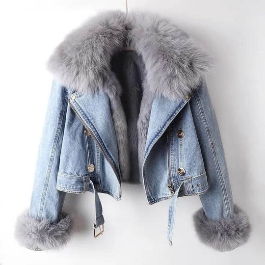 EB | Denimjacke mit Abnehmbarem Kunstfellkragen