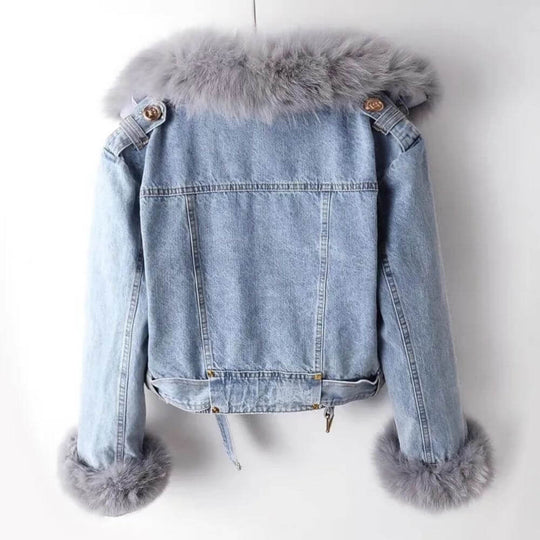 EB | Denimjacke mit Abnehmbarem Kunstfellkragen