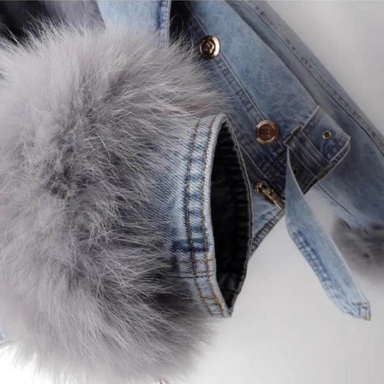 EB | Denimjacke mit Abnehmbarem Kunstfellkragen