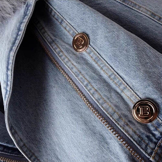EB | Denimjacke mit Abnehmbarem Kunstfellkragen