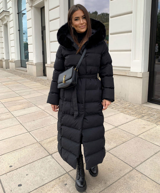 EB | Damen Lange Gewattete Winterparka mit Kapuze und Gürtel